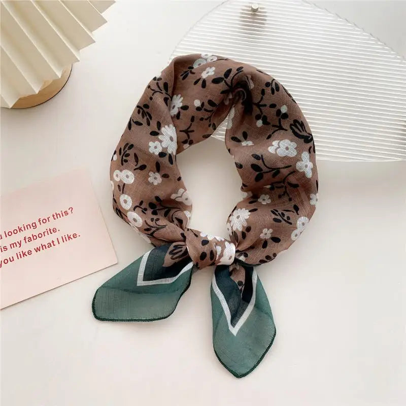 58cm Cotton Linen Handkerchief Print Square Neck Scarf Women Small Shawls Hair Scarfs Female Bag Scarves Head Scarf Oasis Select 06