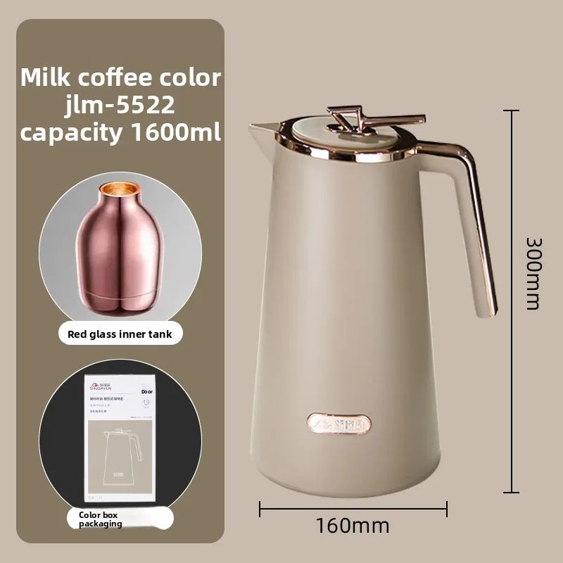 Glass Liner Thermal Jug Large Capacity Insulated Hot Water Bottle Vacuum Flask for Home and Office Oasis Select Milk coffee color 1600ml