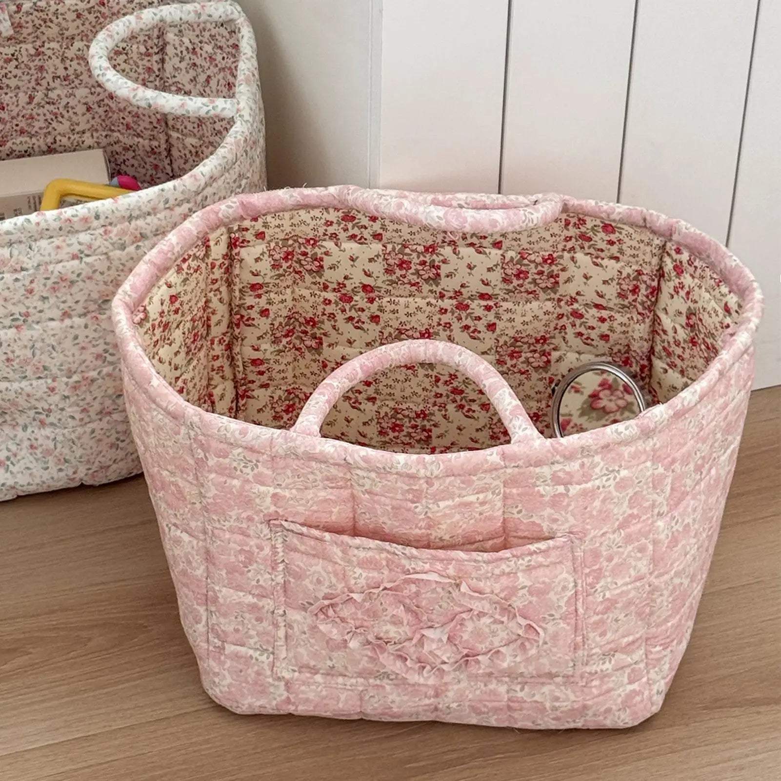 Floral Storage Basket Boho Quilted Tote Storage Organizer Basket For Snack Clothes Toys Foldable Storage Basket Organizer Oasis Select
