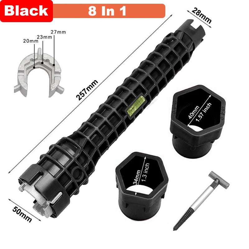 JUSTINLAU 1set Household Water Pipes Faucets Sinks Bathroom Wrenches Angle Valves Sinks Maintenance and Disassembly Repair Tool Oasis Select 8 in 1 Black