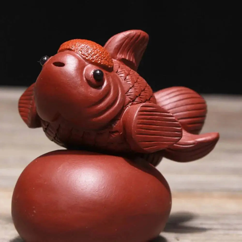 Zisha Tea Pet Goldfish Ornament Handmade Lucky Head Tea Set Accessories Ceramic Sculpture Oasis Select A