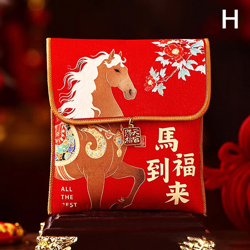 1Pc 2026 Year Of The Horse Fabric Red Envelope Traditional New Year Lucky Money Bag Spring Festival Cloth Money Pocket Oasis Select H