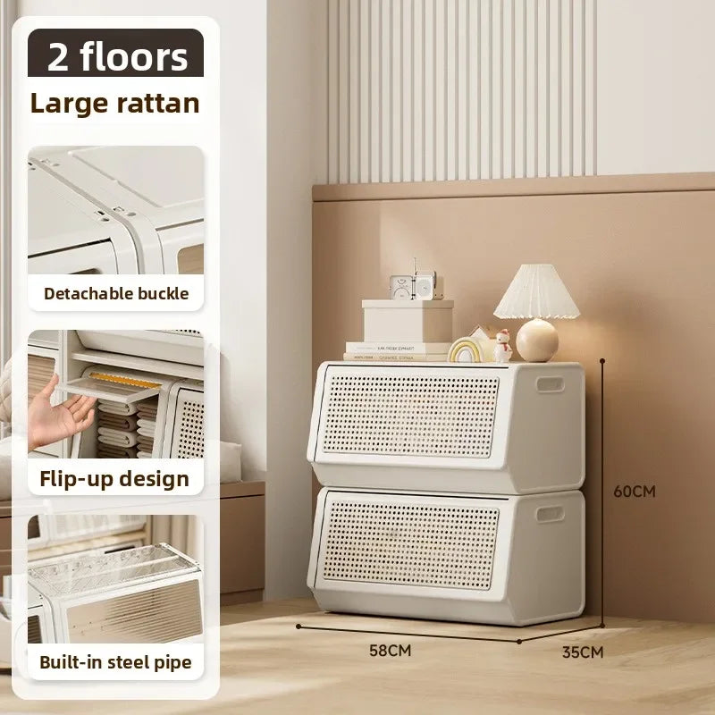 Oblique storage cabinet Children's toy storage rack Living room rack Bedroom finishing locker Multi-layer combination cabinet Oasis Select 58CM-2 pcs rattan