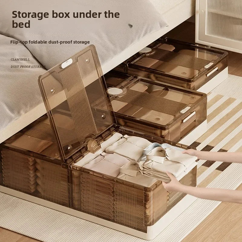 Folding storage ******der the bed Plastic transparent extra large roller dustproof storage box Clothes quilt finishing box Oasis Select