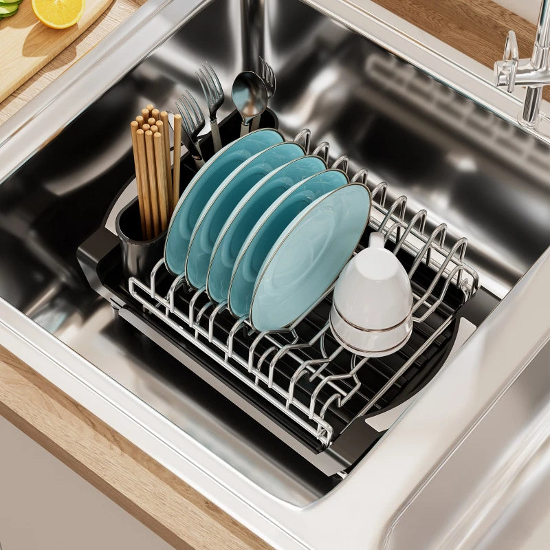 Retractable Dish Drain Rack Kitchen Knives and Forks Chopsticks Storage Shelf Sink Side Narrow Dish Rack Oasis Select