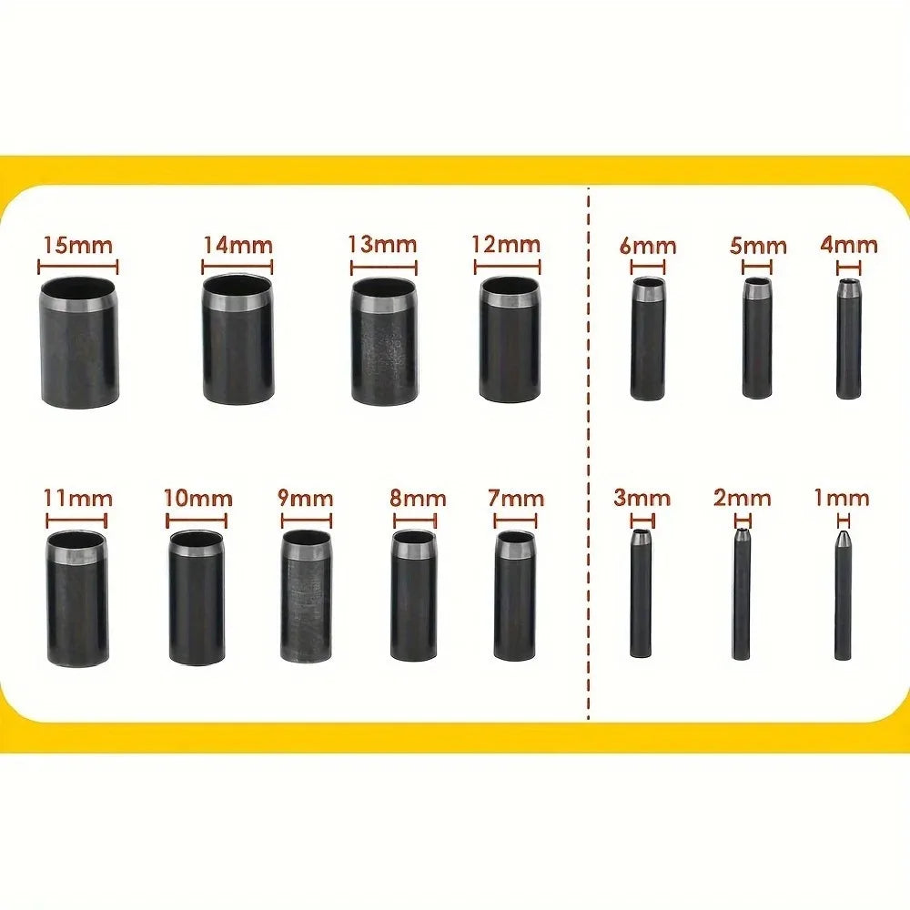 15 Sizes Round Hole Punch(1-15mm), Hollow Punch Cutter Tool Set with Storage Case, Leather Hole Punch, Leather Craft Die Cutter Oasis Select