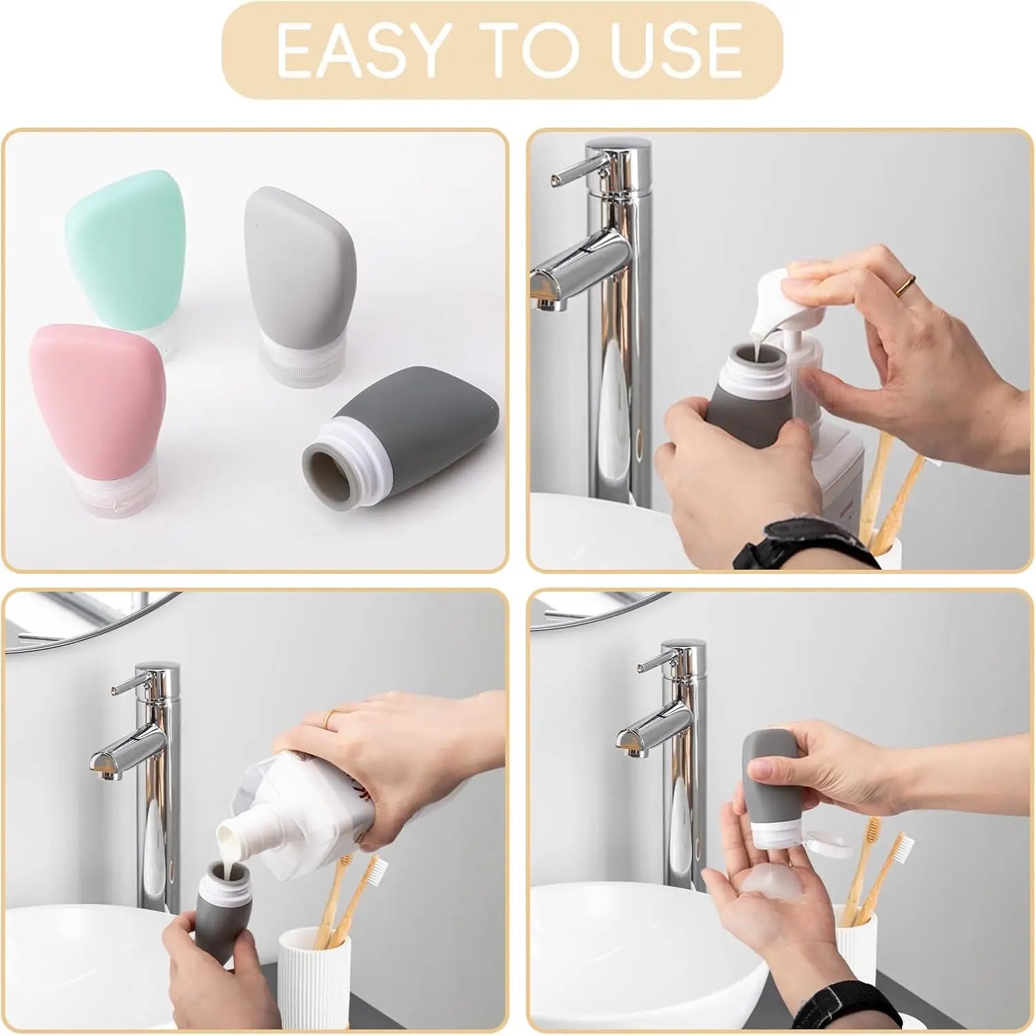 4 PCS Silicone Travel Bottles Leak Proof Collapsible Toiletry Shampoo Dispenser Reusable Portable Camping Oil Container 2026 Oasis Select