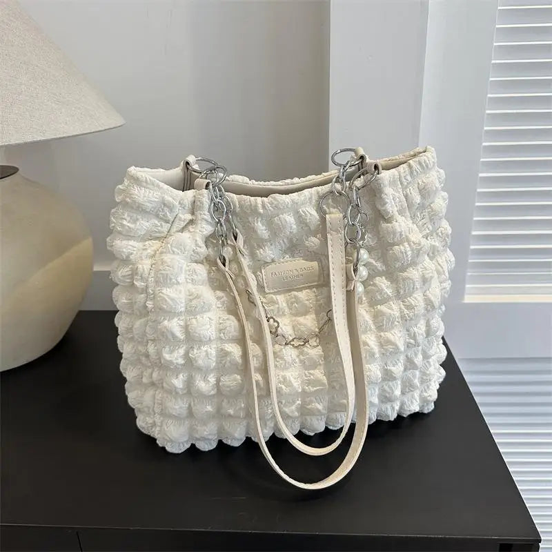 3D Bubble Tote Bag with Pearl Chain | Large Capacity Handbag