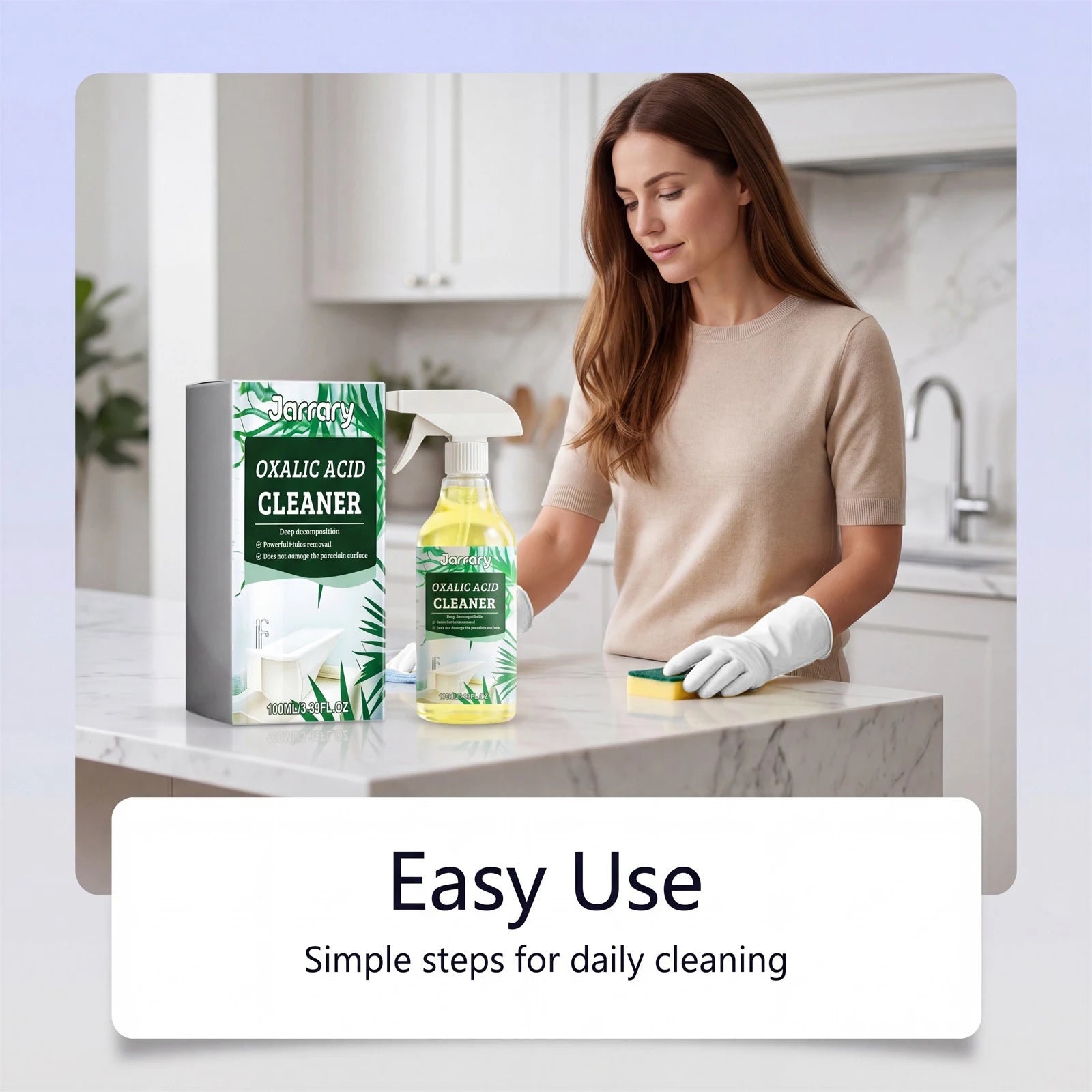 Oxalic Acid Cleaner 100ml Bathroom & Kitchen Stain Remover with Sponge & Gloves for Toilet, Tile & Grout Deep Cleaning Spray Oasis Select