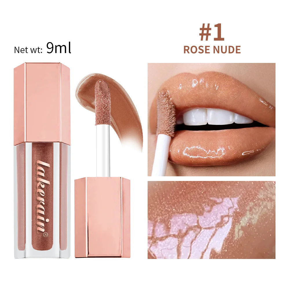 8-Color Liquid Light Glitter Lip Glaze Long-lasting Deep Moisturizing Lip Gloss Reduce Lips Lines Slight Shimmer Makeup Lip Oil Oasis Select 1rose nude
