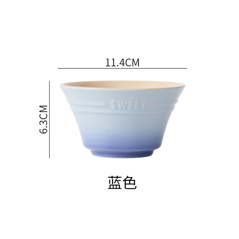 300ML Rainbow Gradient Color Dishes Rice Bowl Tableware Japanese Ramen Bowls Kitchen Dessert Salad Steamed Egg Bowl Tableware Oasis Select Blue