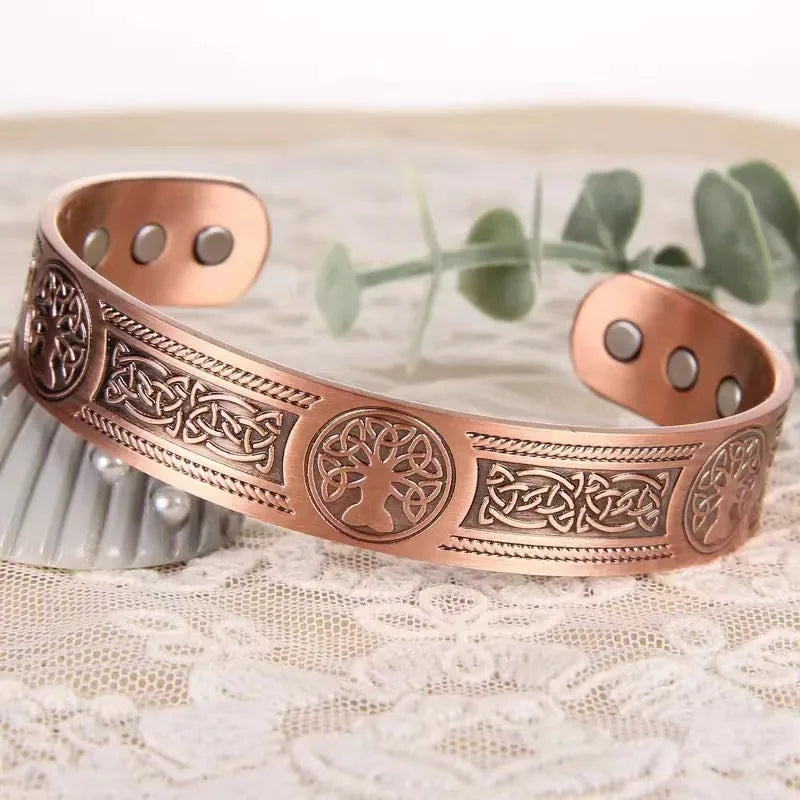 Hot selling magnet retro bracelet with life tree pattern arrangement, magnetic men's antique copper bracelet Oasis Select