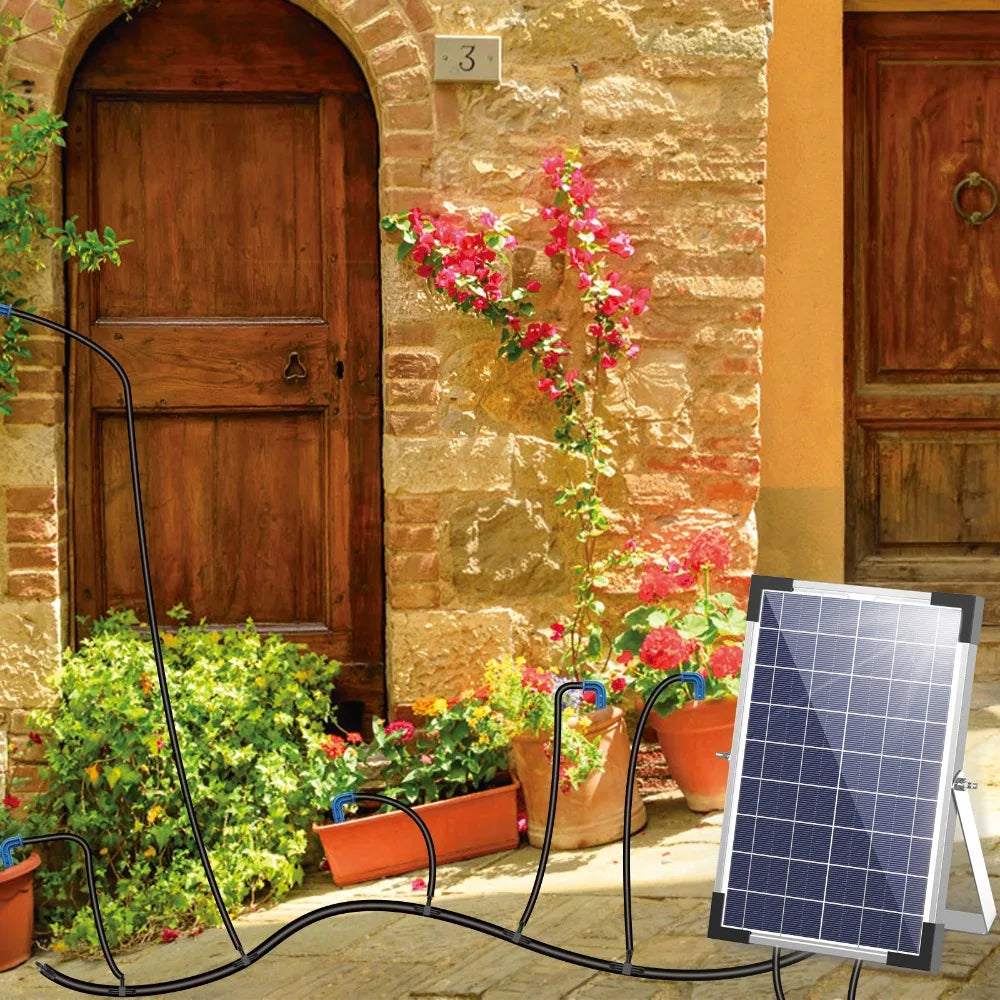 Solar Potted Plants Deep Drip Irrigation Watering System 9V 5W, Watering Regularly Easy DIY, with 30*Drip Tip 15m Water Pipe Etc Oasis Select