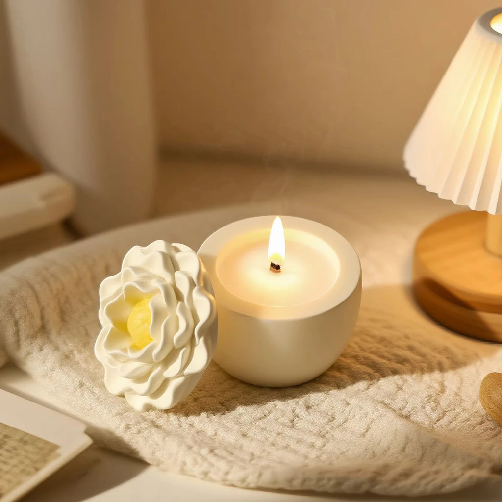 Round Peony Camellia Flower Silicone Mold DIY Candle Jar Aromatherapy Gypsum Resin Storage Box Flowerpot Craft Mold Oasis Select