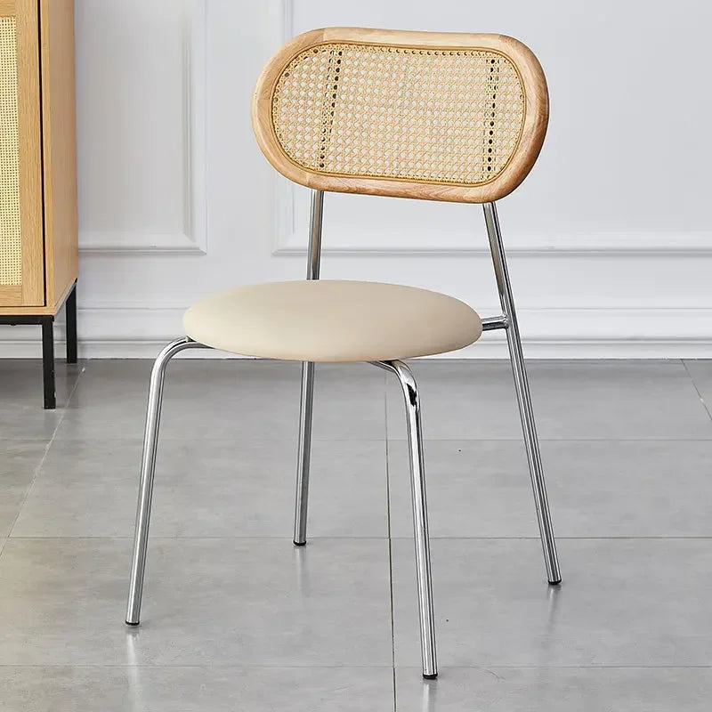 Multi-functional Household solid wood backrest dining chair office study rattan chair homestay milk tea shop seat Durable Oasis Select Off White D