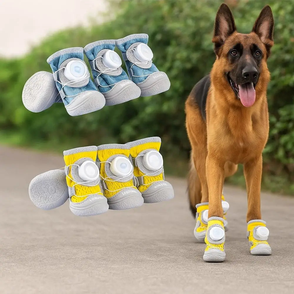 4Pcs/Set Fashion Breathable Button Dog Shoes Anti-slip Comfortable Dog Footwear Soft Sole Reflective Dogs Mesh Shoes Summer Oasis Select