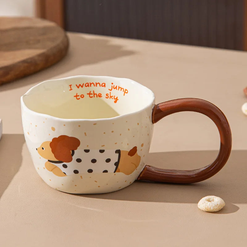 300ML Ceramic Mugs Coffee Cups Milk Tea Cup Ins Korean Style Oatmeal Breakfast Mug Drinkware Kitchen Afternoon Teacup Gifts Oasis Select Dot-dog 300ml