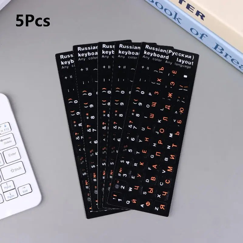 5Pcs Russian Keyboard Stickers Waterproof PVC Keyboard Decals For Laptop Desktop PC Decoration Universal Stickers Oasis Select Black white orange
