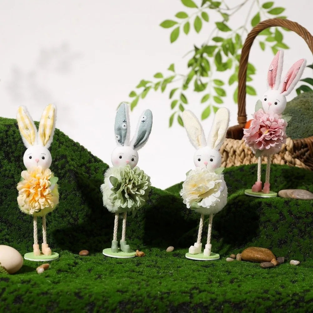 Easter Standing Bunny Figurine | Cartoon Flower Rabbit Ornament