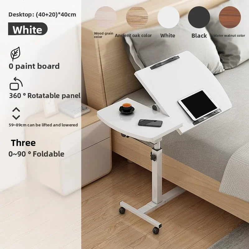 Multi-functional Household Goods Bed Desk Bedroom Mobile Table Foldable Rotating Lifting Bedside Table Oasis Select White D