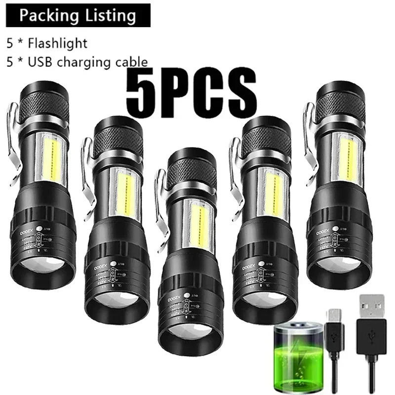 Mini Portable Flashlight COB+XPE Zoomable Small Torch USB Rechargeable Outdoor Camping Fishing Long Range Emergency Lantern Oasis Select
