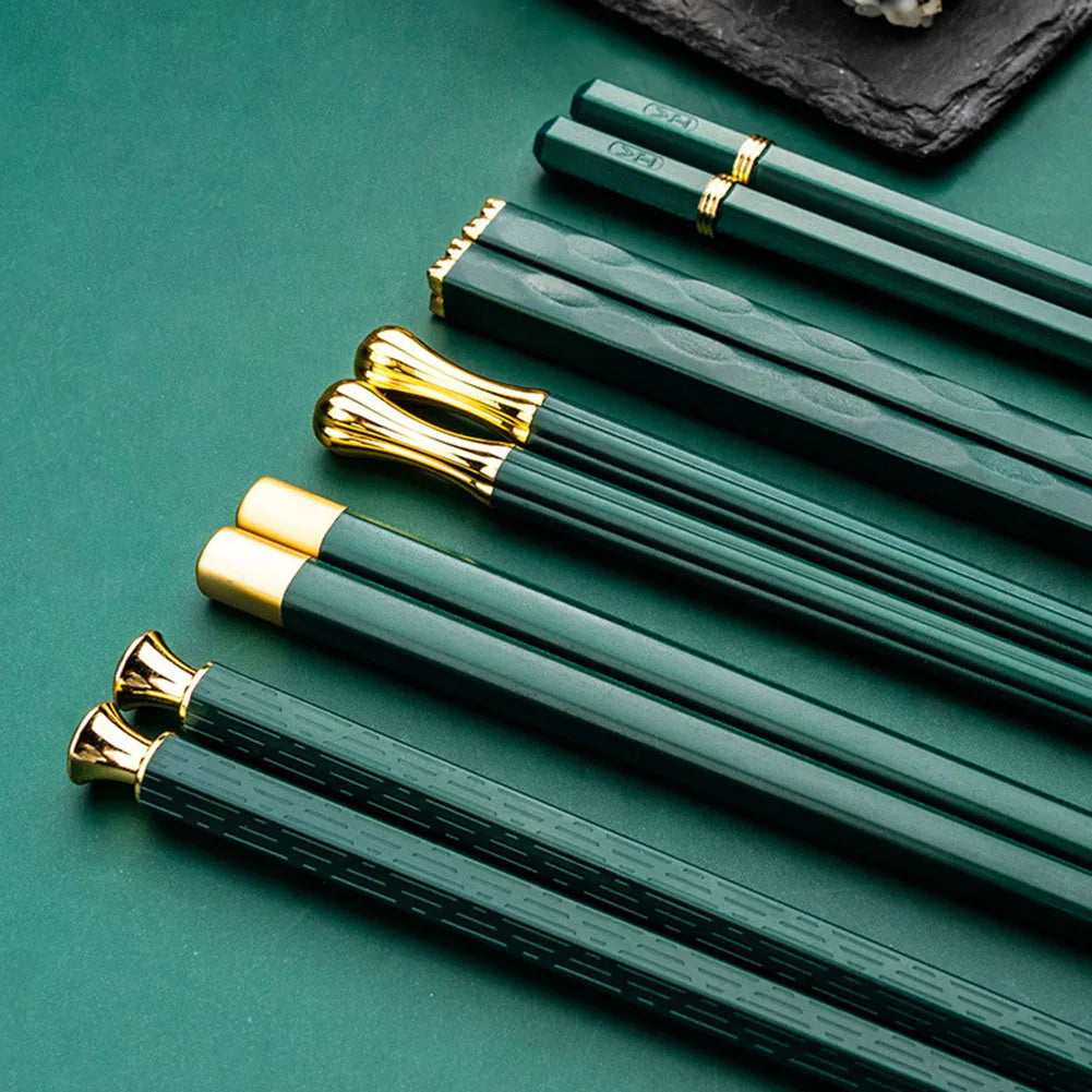 Premium Alloy Chopsticks Set – 5 Pairs, Non-Slip & Reusable