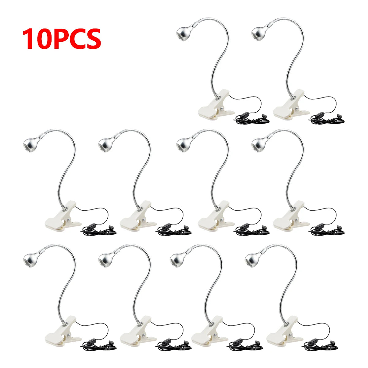 1-10Pcs Clip-On Light USB Power Reading Book Light For Power Bank Computer Interface,1W Flexible LED Table Lamp Night Lighting Oasis Select 10xLamp Silver Shell White Light 1W