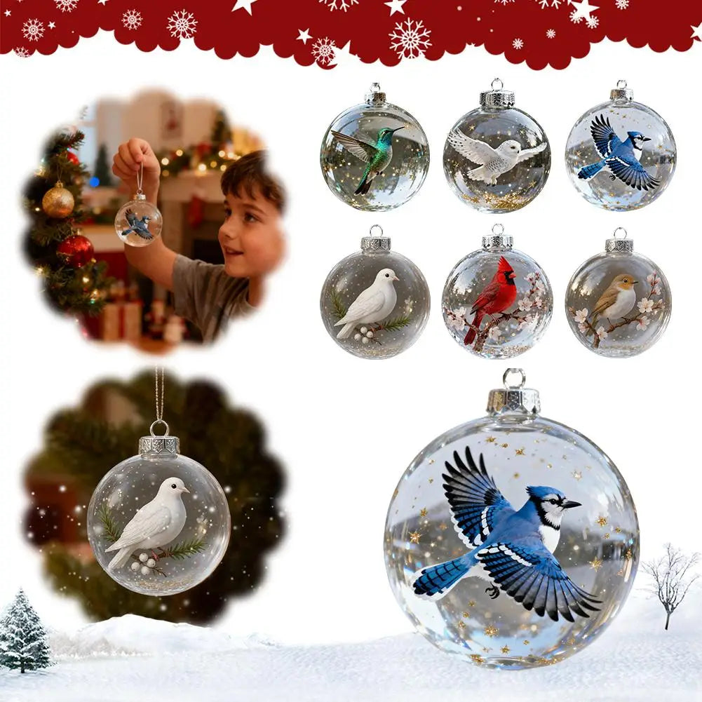Cardinal Bird Christmas Ball Ornaments – Clear Acrylic Set
