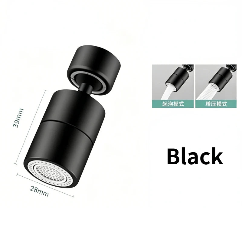 360° Rotating Faucet Aerator – 2-Mode Anti-Splash Tap Nozzle Faucet Aerator Oasis Select Black