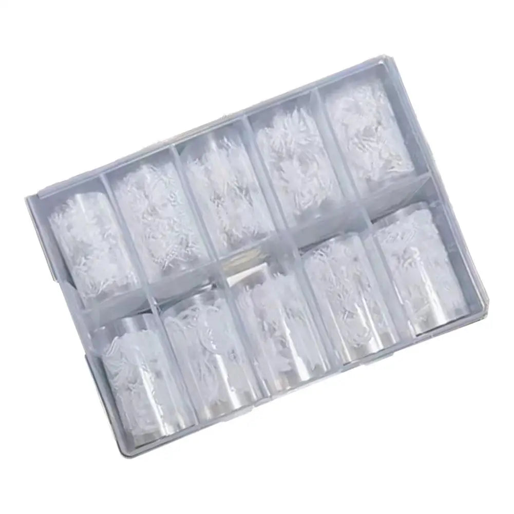 10-Roll Plaid & Flower Nail Foil Transfer Stickers | Self-Adhesive Nail Art Foil Set Oasis Select white