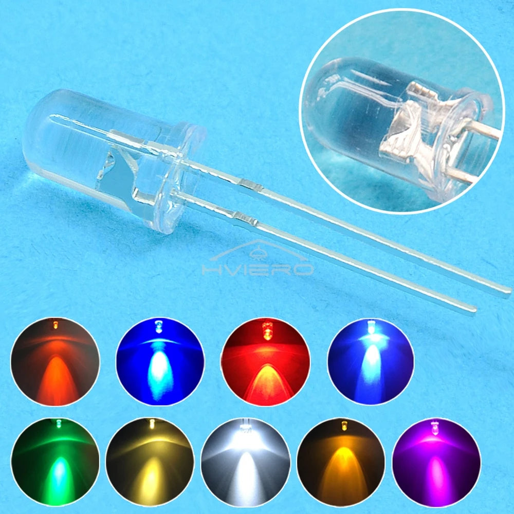100pcs 5mm LED Diodes – Super Bright Water Clear DIY Bulbs