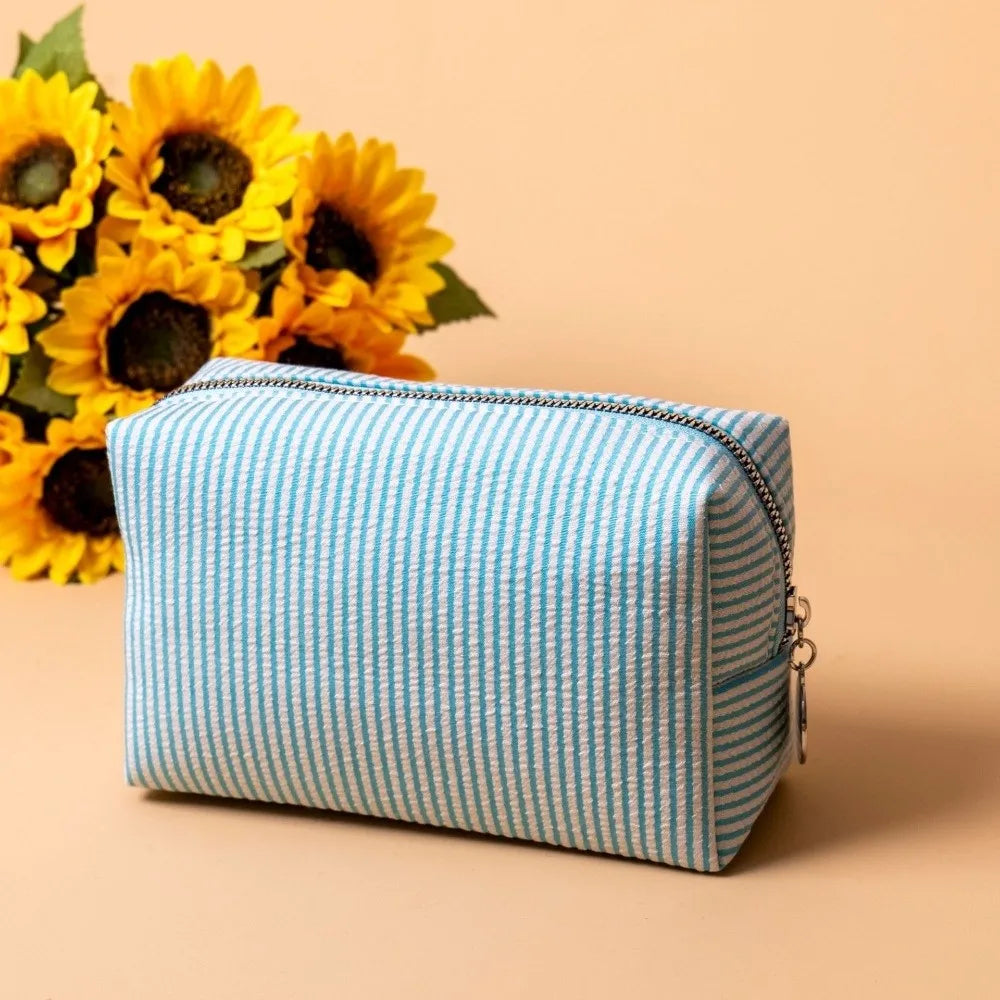 Striped Seersucker Travel Cosmetics & Toiletry Organizer Bag