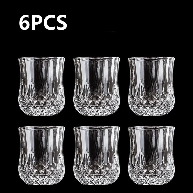 1/6Pcs Embossed Glass 50ml Spirits Cups Engraved Tea Drinking Baijiu Cup Water Glass Small Capacity Household Small Wine Cup Oasis Select 6pcs