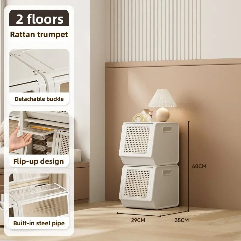 Oblique storage cabinet Children's toy storage rack Living room rack Bedroom finishing locker Multi-layer combination cabinet Oasis Select 29CM-2 rattan door