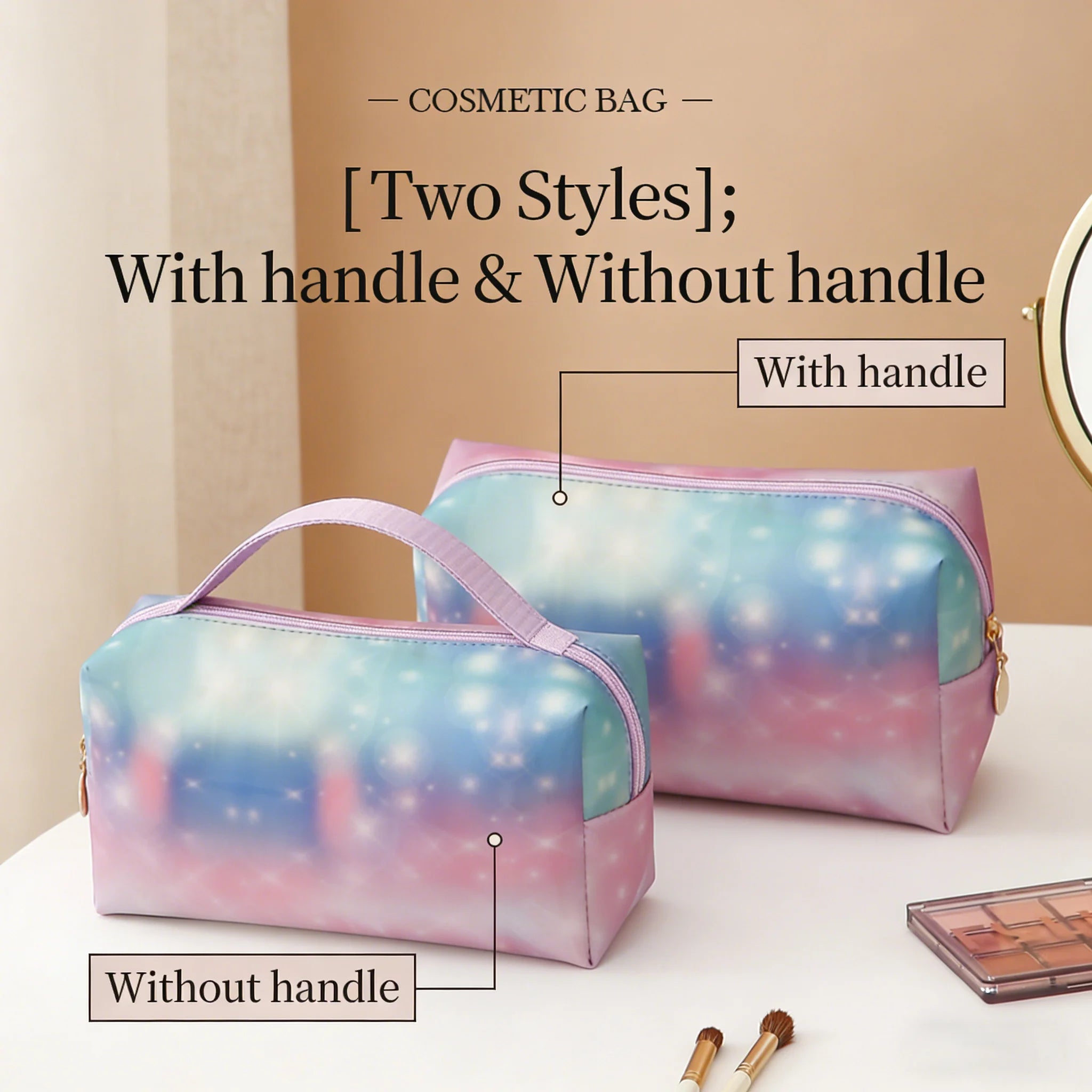 Gradient Cosmetic Bag with/without Handle, Waterproof Makeup Pouch, Portable Travel Toiletry Organizer for Women ﻿ Oasis Select