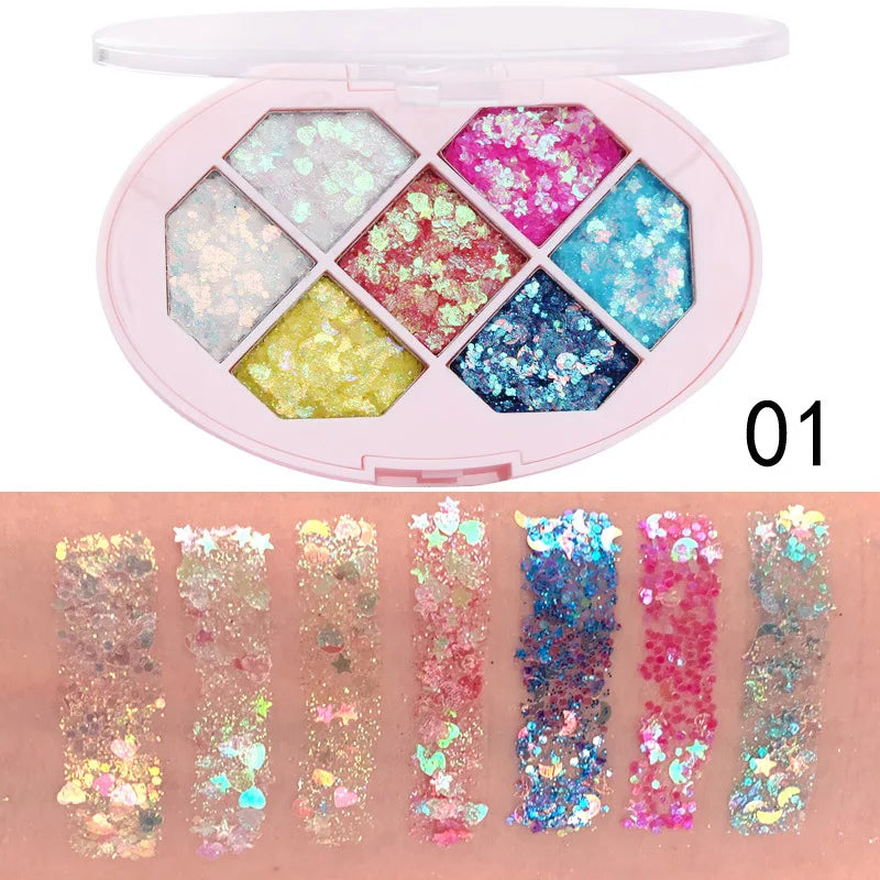 CmaaDu 7-Color Glitter Eyeshadow Tray Pearl Effect Highlighter Waterproof Long-Lasting Easy Apply for Stage Performance Oasis Select 01