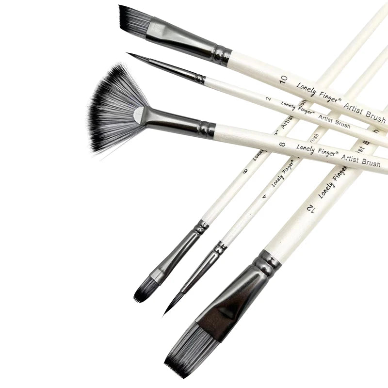 6 Piece Artist Paint Brush Set - Anti-Shedding Nylon Hair Brushes with Comfortable Grip for Acrylic, Watercolor, Oil, Gouache & Oasis Select