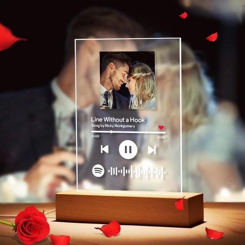 Custom photo music album cover night lamp engraved name song photo frame wooden base acrylic lamp gift Oasis Select Warm light 22x15x0.5cm