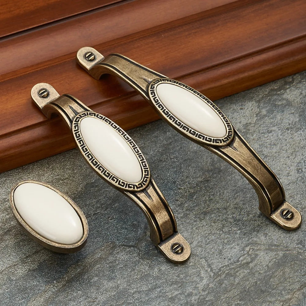 Antique Bronze Ceramic Zinc Alloy Cabinet Handles Drawer Knobs Morning Glory European Style Wardrobe Door Furniture Oasis Select
