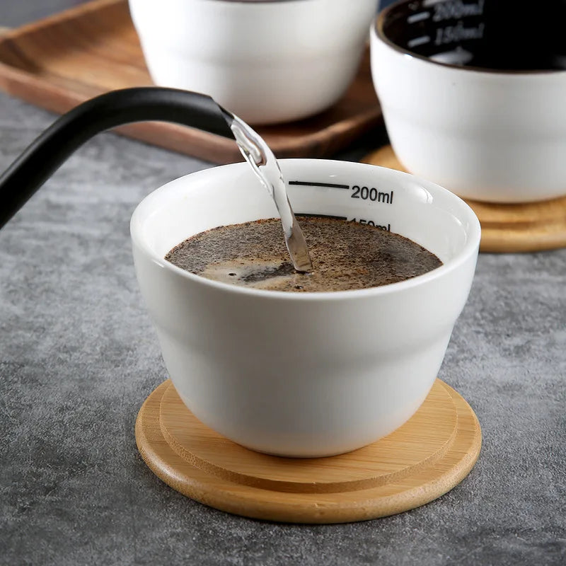200ml Coffee Cup Thickened Ceramic Measuring Bowl Heat Resistant U Cupping Cup with Spoon Espresso Measuring Cup with Scale Oasis Select