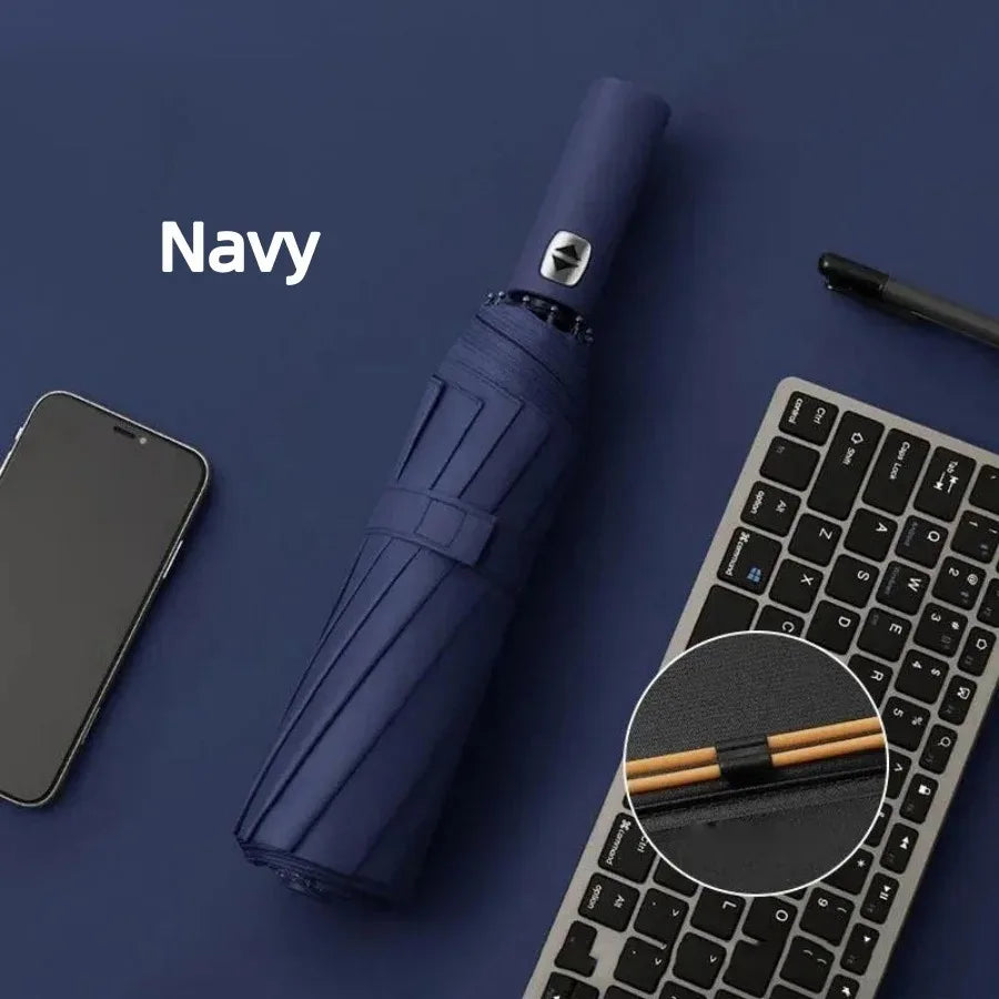 Auto Open Close Compact Travel Umbrella – UV & Rain Protection Compact Travel Umbrella Oasis Select Navy 10K iron