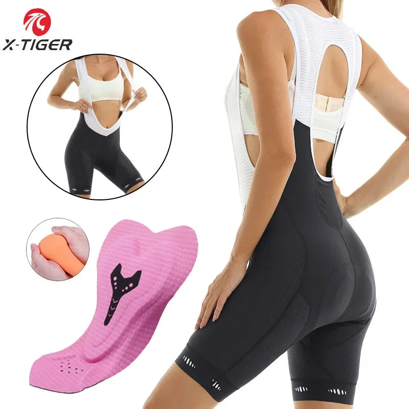 X-TIGER Cycling Bib Shorts Women Padded MTB Shorts Ride 6 Hours Biking Tights Slim Fit UPF 50+ Sports Shorts Hidden Back Pocket Oasis Select