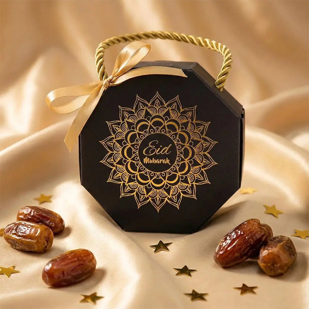 10-Pack Satin Ribbon Eid & Ramadan Gift Boxes – Gold Stamp
