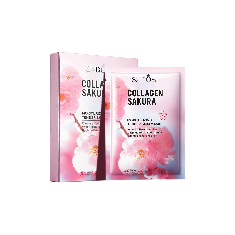 Sadoer Sakura Collagen Sheet Mask – Hydrating & Brightening Face Sheet Mask Oasis Select 10Pcs