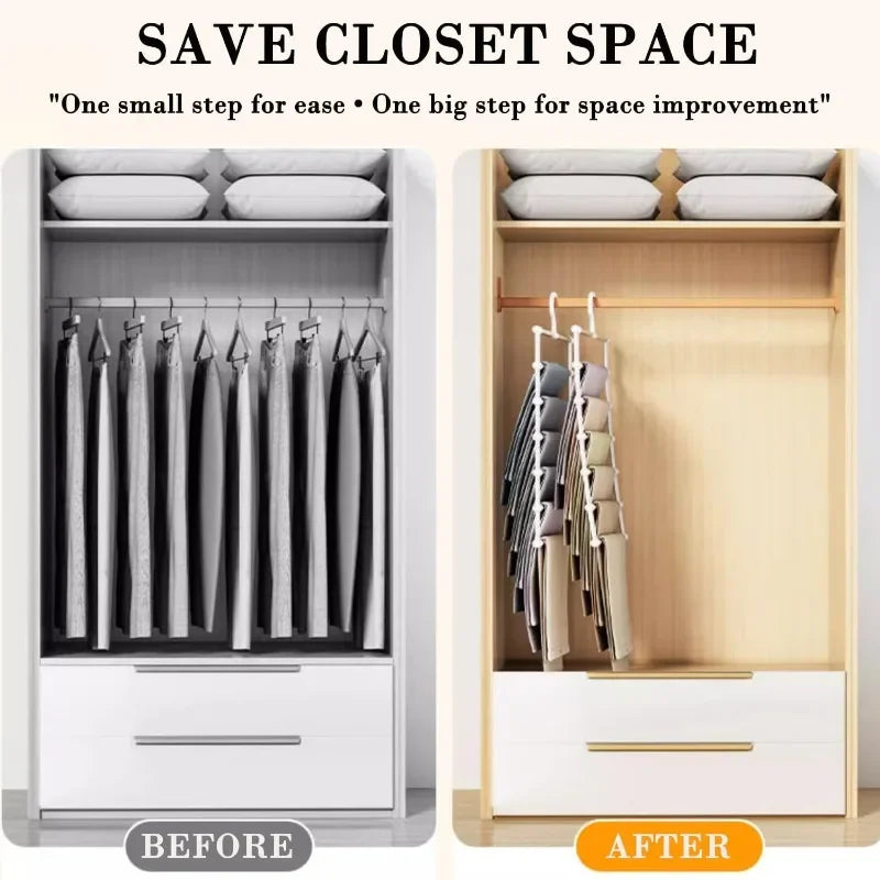 Foldable Pants Hanger Multi Layer Non Slip Clips Space Saving Closet Organizer for Trousers Storage Collapsible Hanging Rack Oasis Select