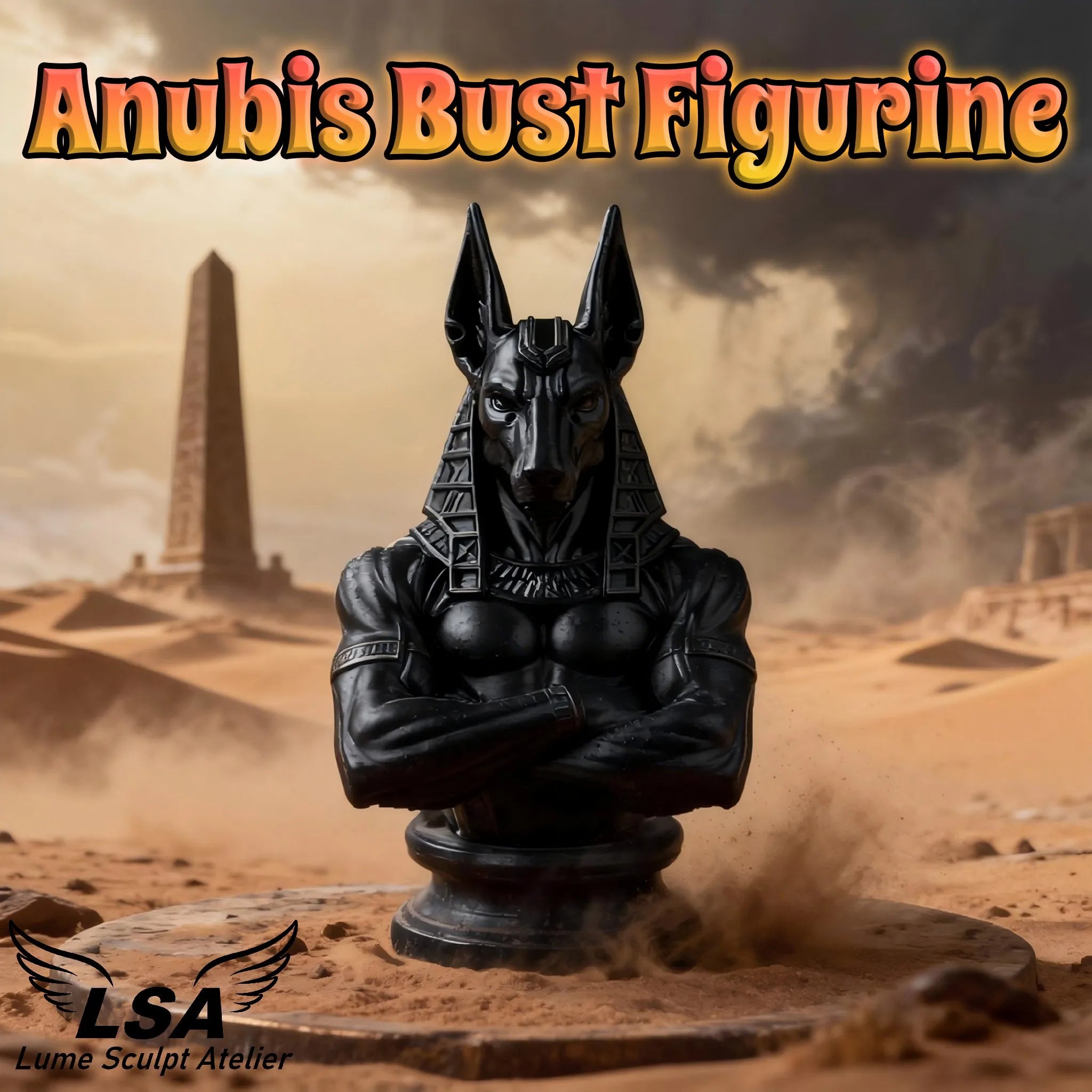 Anubis Bust Figurine 3D Printed Egyptian God Statue Black Jackal Sculpture for Home Decor Collectible Gift Oasis Select