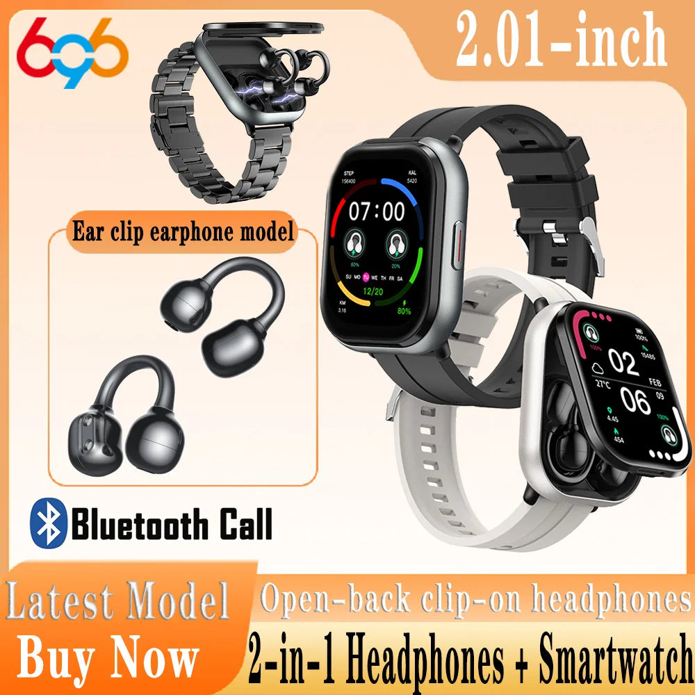 Music Smart Watch TWS Bluetooth Headset 2 In 1 Watch Men Women Reminder Heart Rate Monitor BT Call Fitness Tracker 2.01" Screen Oasis Select