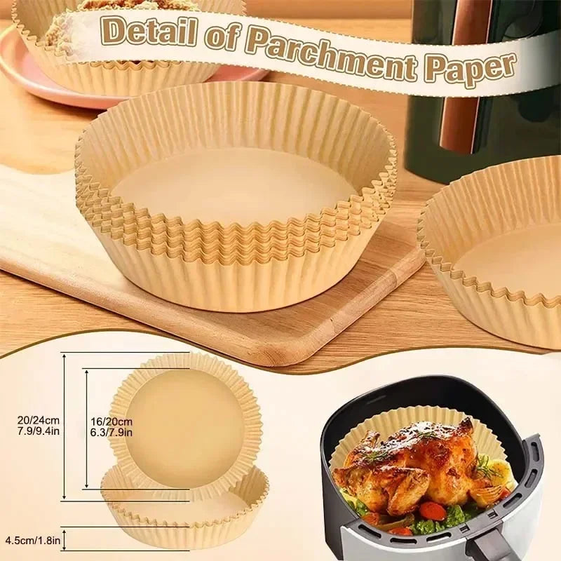 50/100PCS Air Fryer Disposable Paper Square Round Baking Paper Barbecue Plate NonStick Mat Kitchen Oven Oil Absorbing Paper Tool Oasis Select