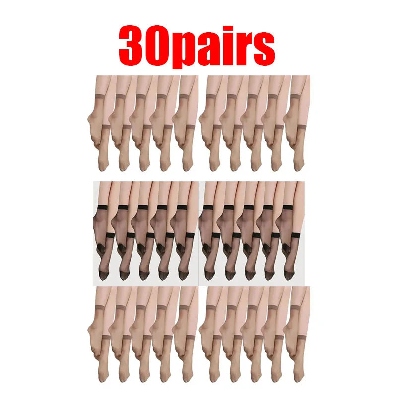 10/20/30pairs Skin Socks Women Sexy Ultrathin Stockings Female Transparent Nylon Crystal Short Ankle Sock Non-Slip Silk Socks Oasis Select 30pairs mix 2 One Size