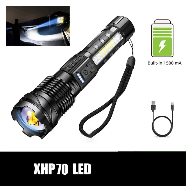 KDULIT XHP70 LED Flashlight 7-Mode Zoomable USB Rechargeable Torch
